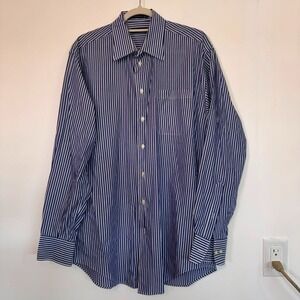 Nautica Men's Sz 16.5 (34/35) Blue Striped Button Up Dress Shirt Work Office